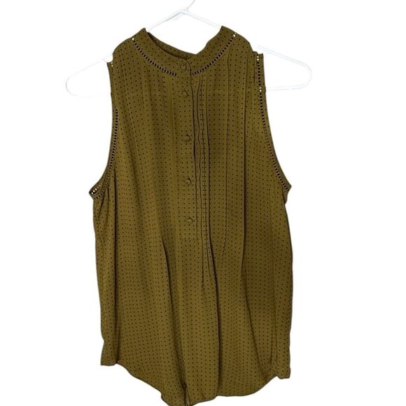 Ann Taylor Tops - ANN TAYLOR Blouse sz m Olive Ruffle Sleeveless Button Down Mandarin